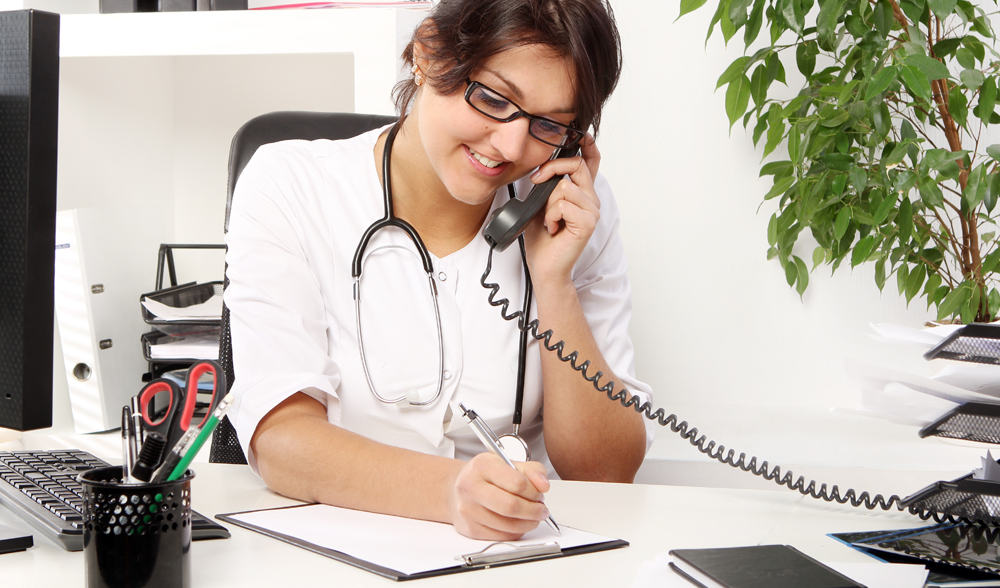 female doctor on the phone